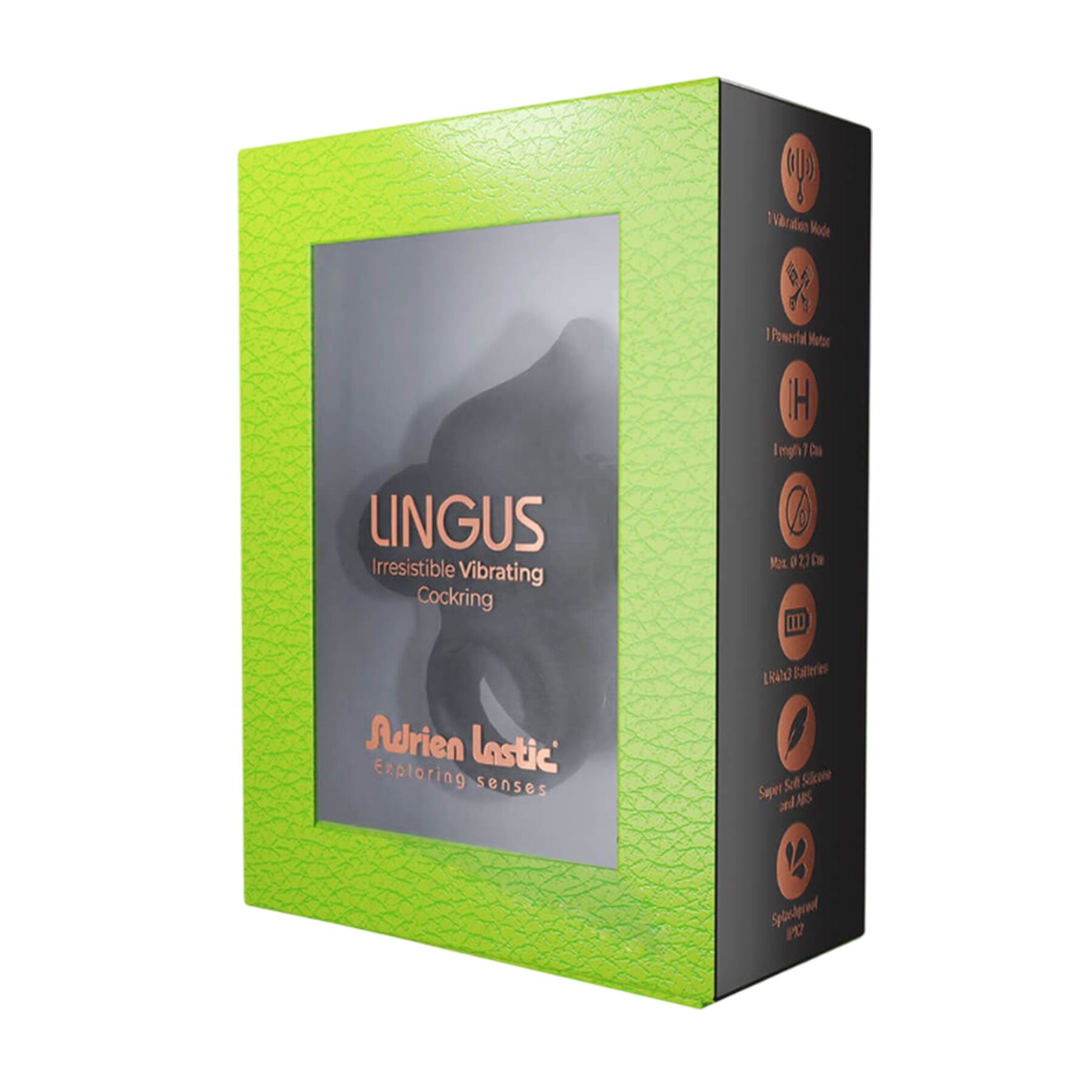 Эрекционное виброкольцо Adrien Lastic Lingus Black с язычком и щеточкой для стимуляции клитора - Зображення 4