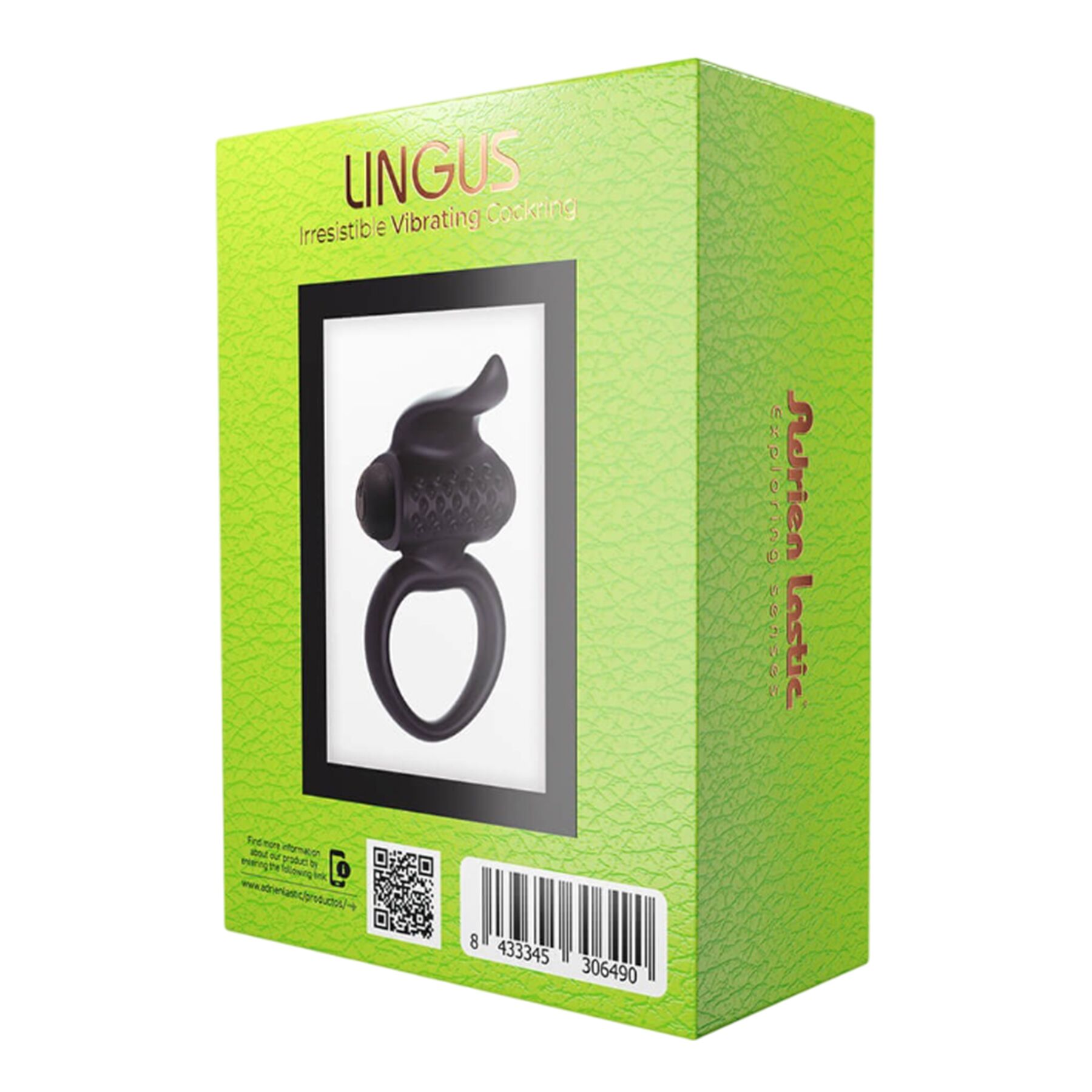 Эрекционное виброкольцо Adrien Lastic Lingus Black с язычком и щеточкой для стимуляции клитора - Зображення 5