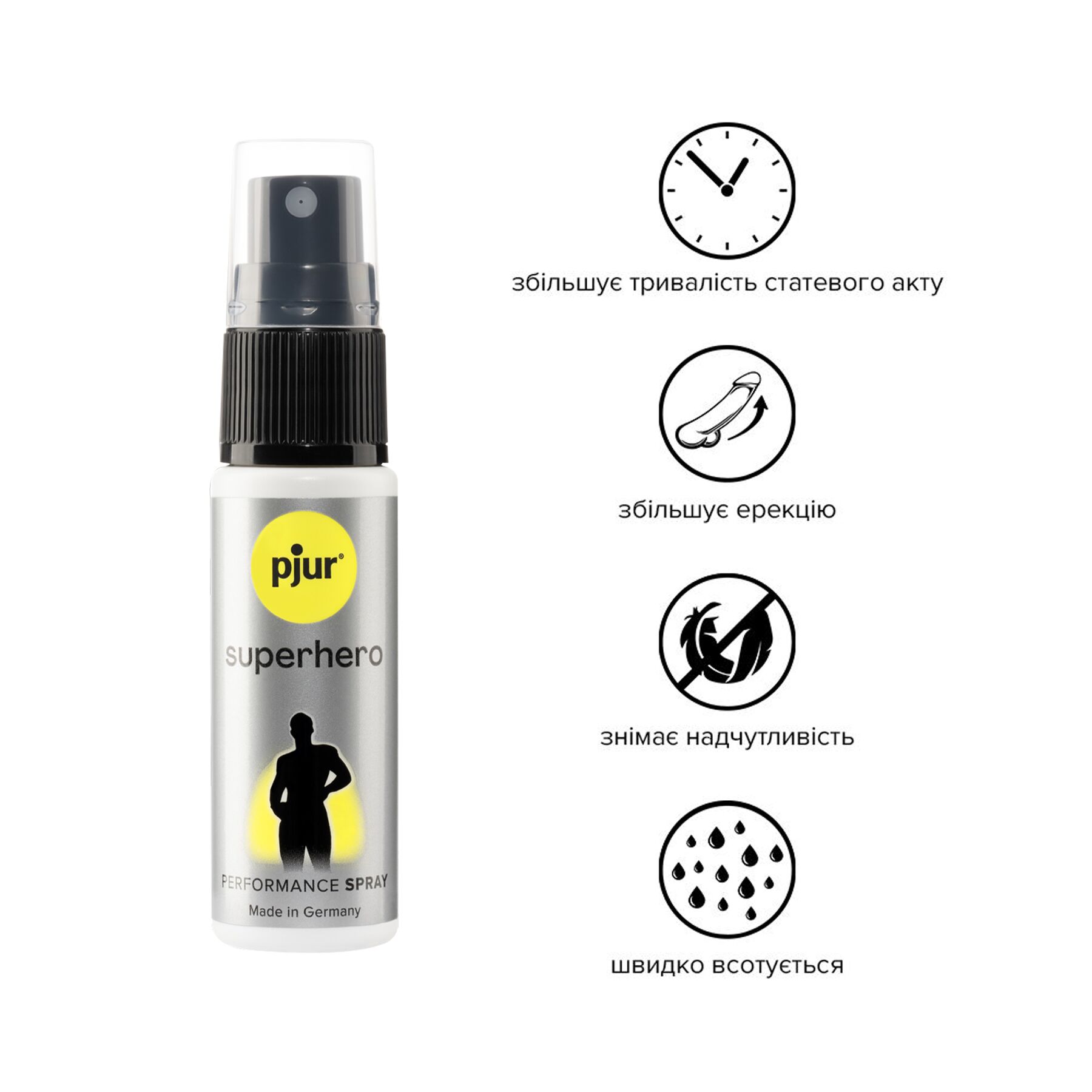 Спрей-пролонгатор pjur Superhero Performance Spray 20 мл, впитывается в кожу, природные компоненты - Зображення 2