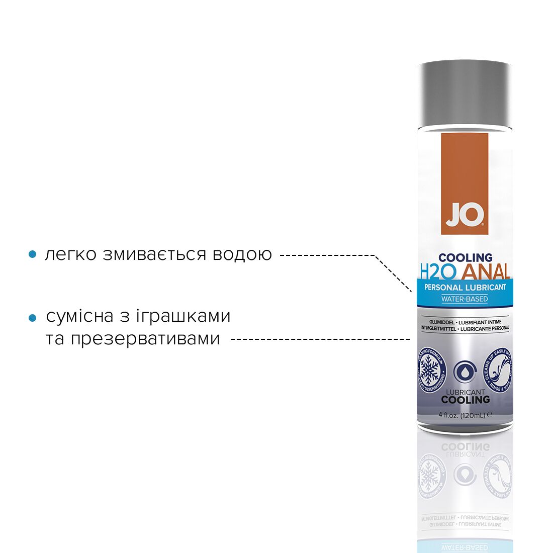 Анальная смазка JO ANAL H2O — COOLING (120 мл) охлаждающая, на водной основе - Зображення 3