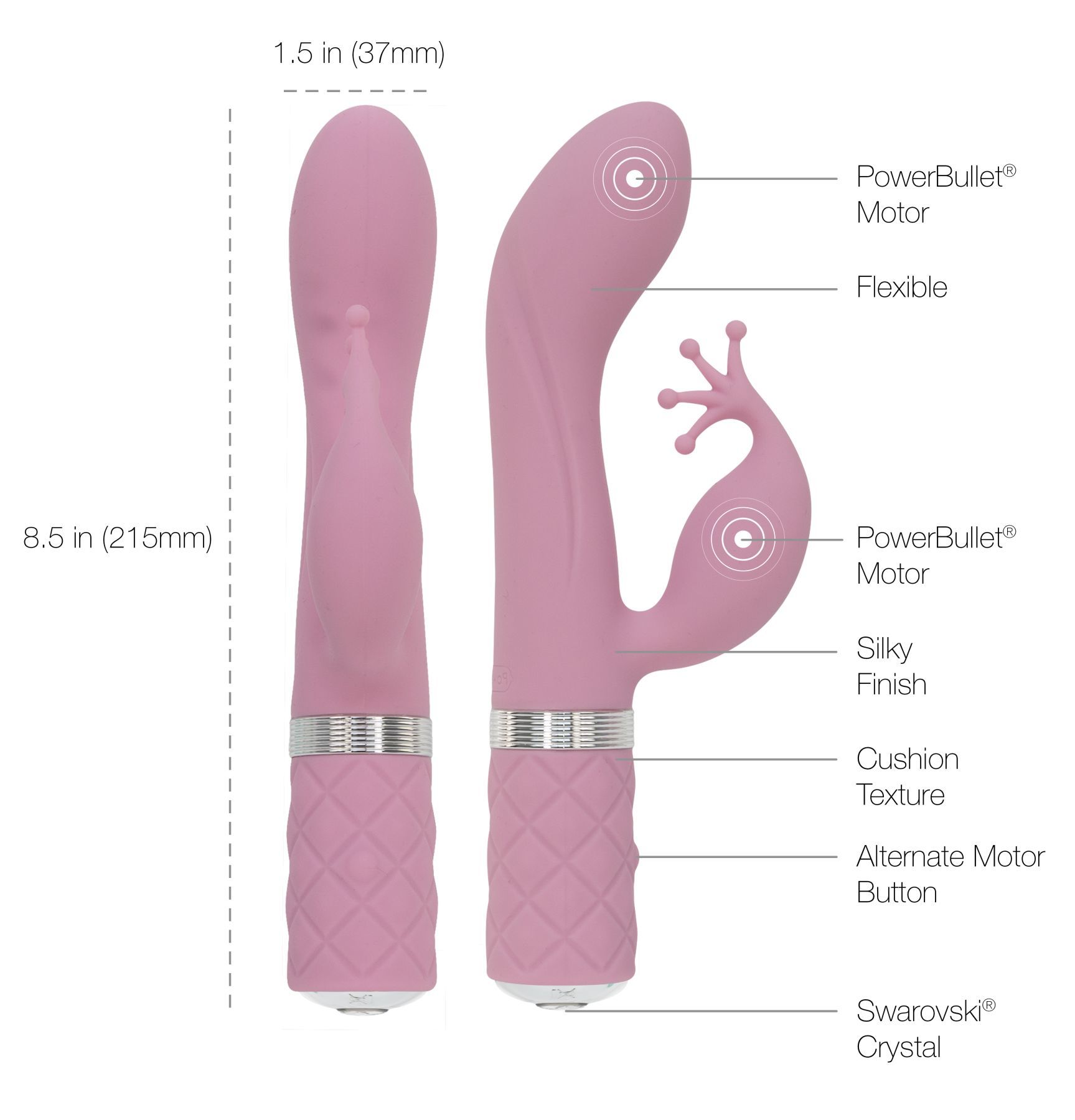 Роскошный вибратор-кролик Pillow Talk - Kinky Pink с кристаллом Сваровски, мощный - Зображення 8