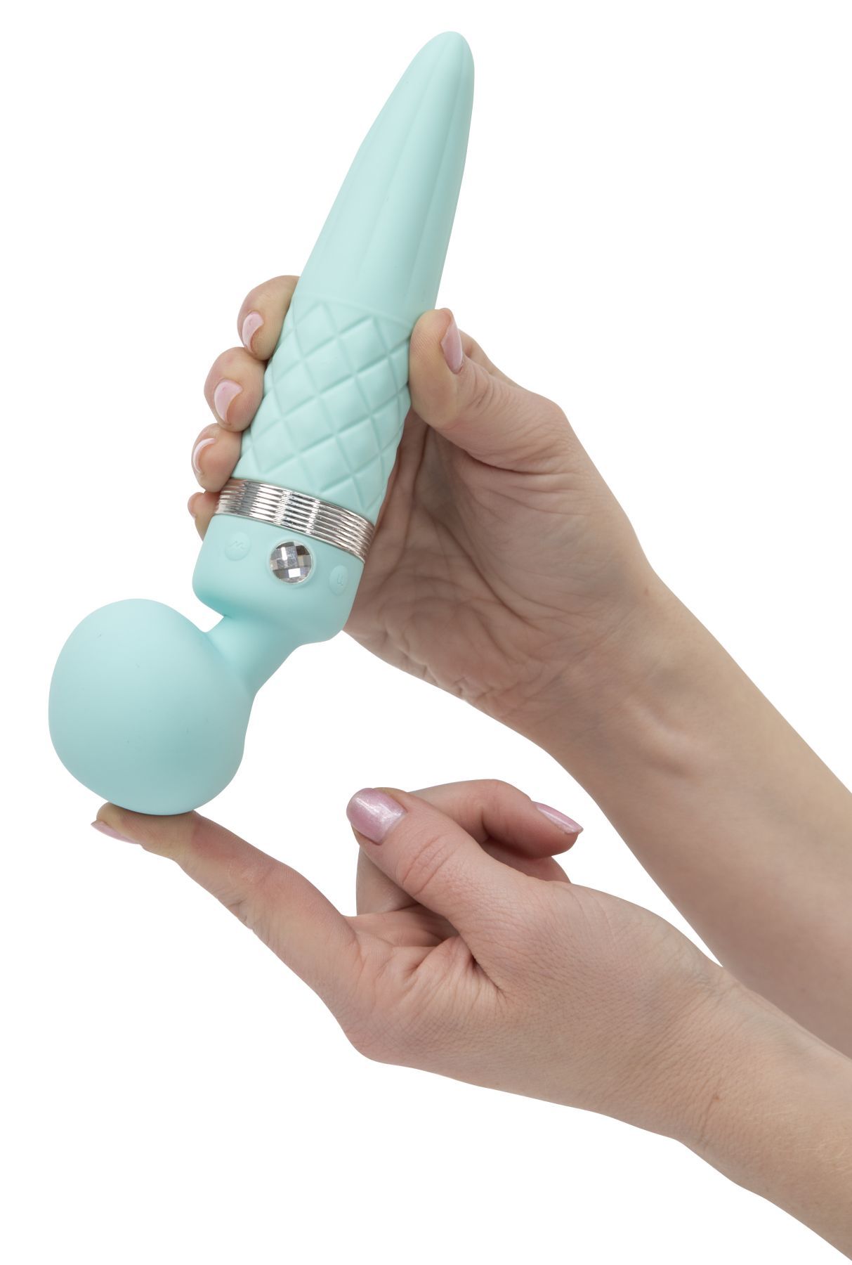 Вибромассажер 2в1 PILLOW TALK - Sultry Teal, классический массажер и вибратор с ротацией, подогрев - Зображення 6