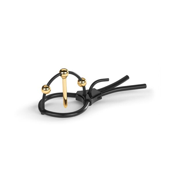 Утяжка для пениса Mystim Plunging Pete, позолоченная, с двумя шариками и коротким уретральным зондом