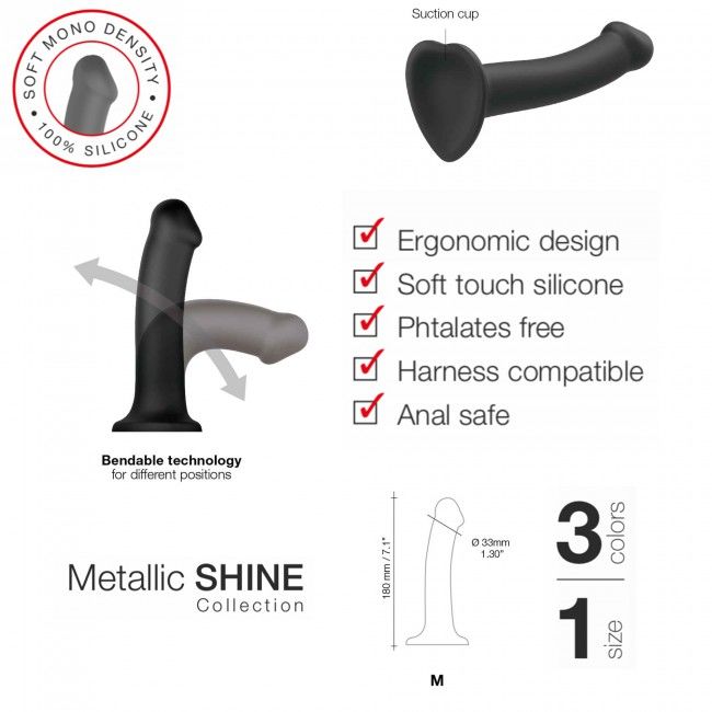 Насадка для страпона Strap-On-Me Mono Density Dildo Violet M, диам. 3,3см, однослойный силикон, гибк - Зображення 5