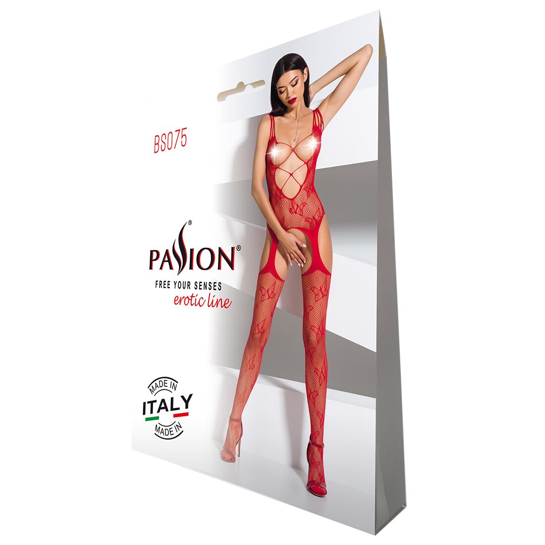 Откровенный бодистокинг с глубоким декольте Passion BS075 red - Зображення 5