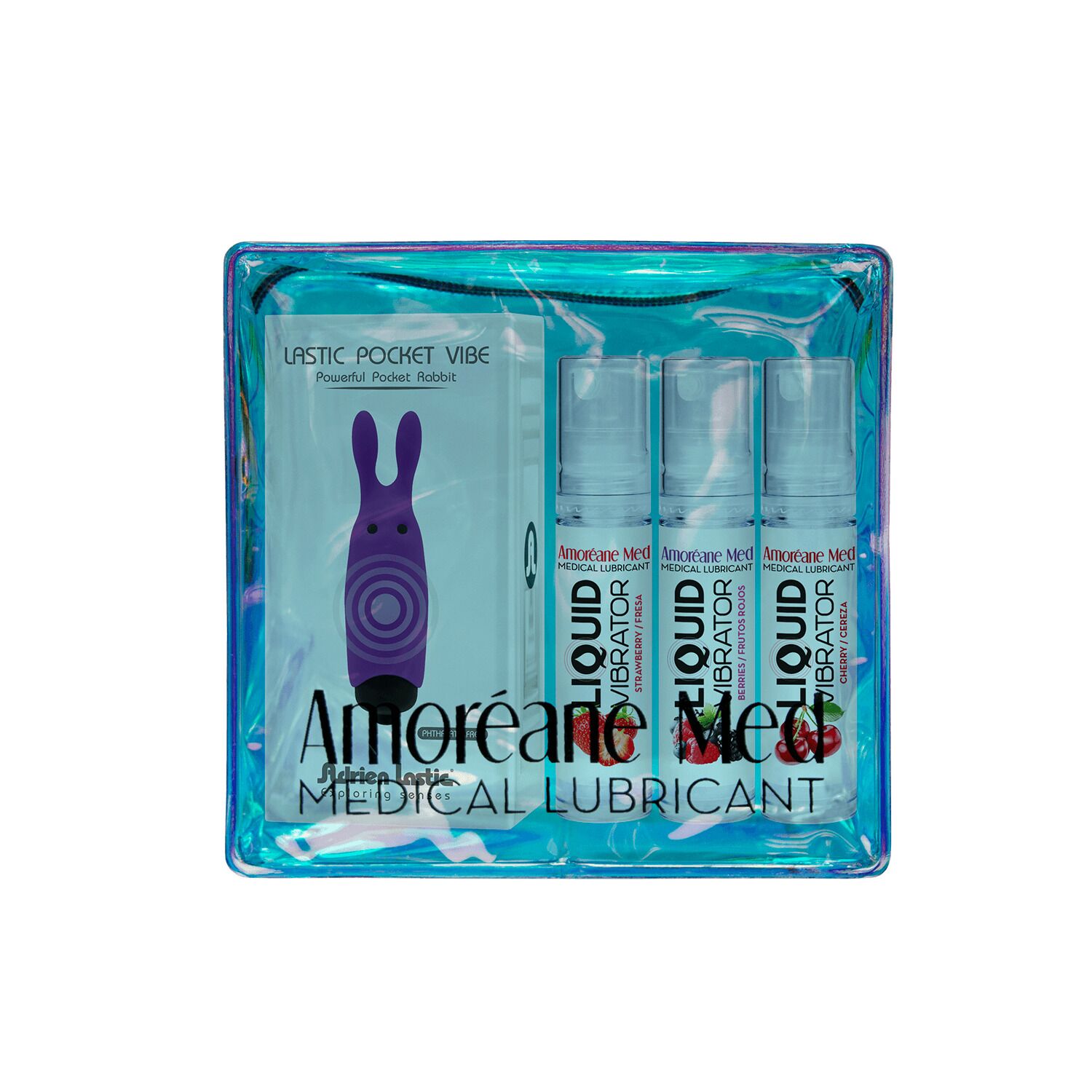 Набор из 3-х вкусов стимулирующего лубриканта Amoreane Med (3х10мл) и вибропули Adrien Lastic Purple - Зображення 2