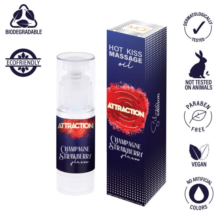 Съедобное массажное масло MAI Attraction Champagne Strawberry Hot Kiss (50 мл) - Зображення 3