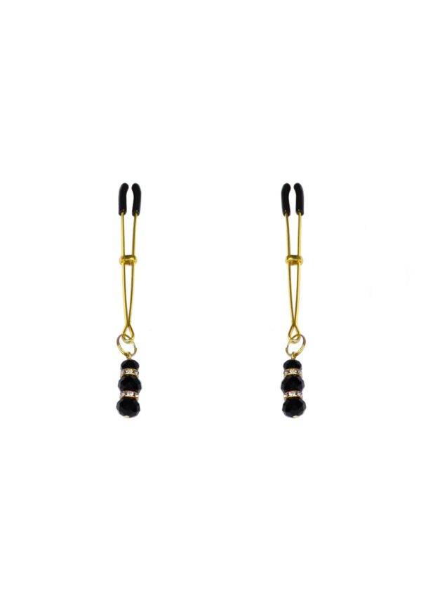 Тонкие зажимы для сосков с подвеской Feral Feelings - Thin nipple clamps, золото/черный